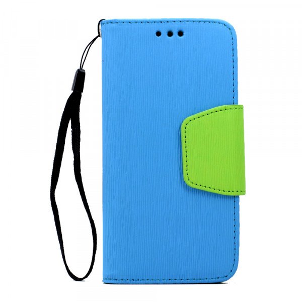 Wholesale Galaxy S7 Edge Color Flip Leather Wallet Case with Strap (Blue Green)